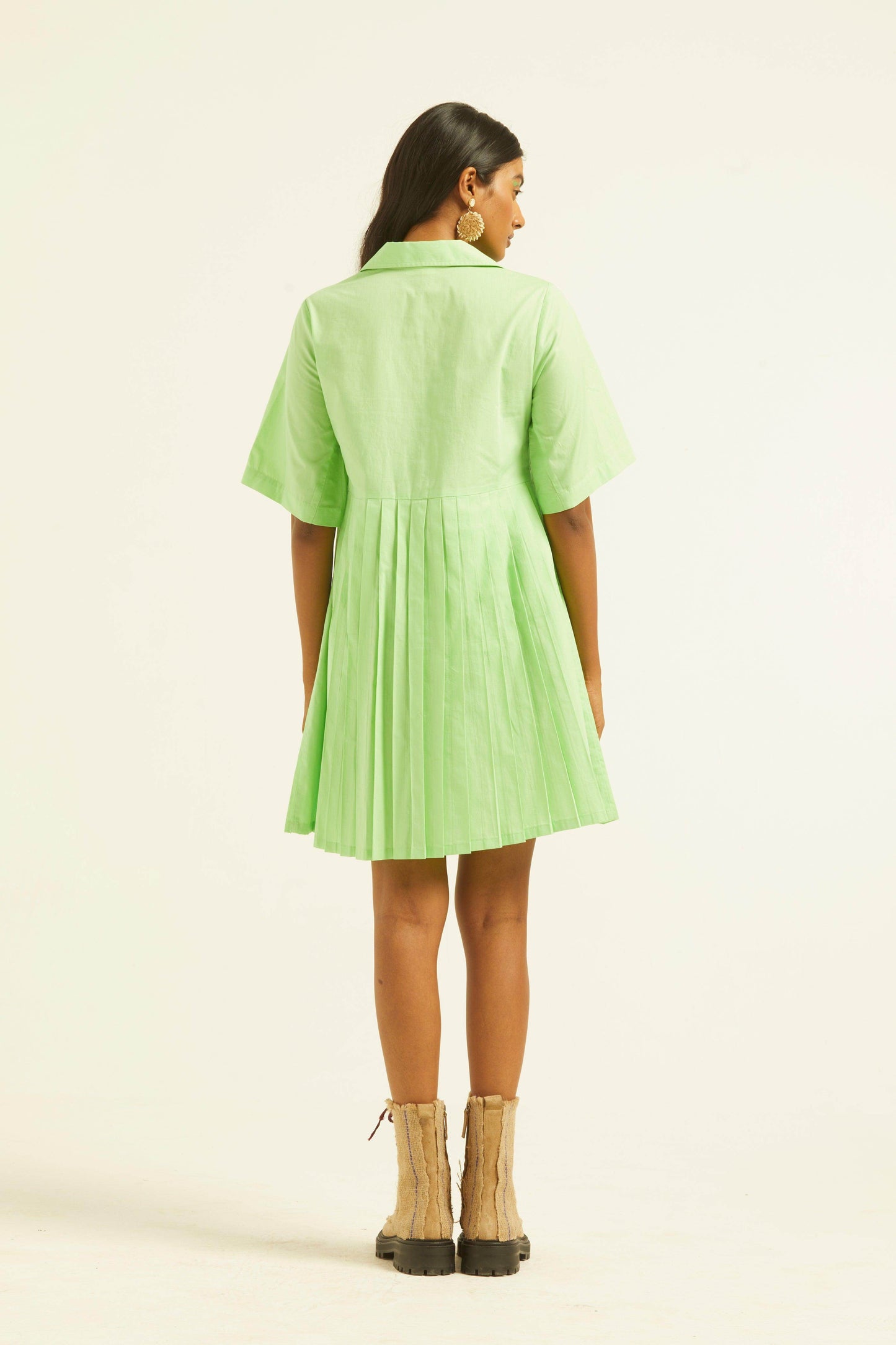 HALF SLEEVE ACCORDION PLEAT SHIRT DRESS - dash and dot