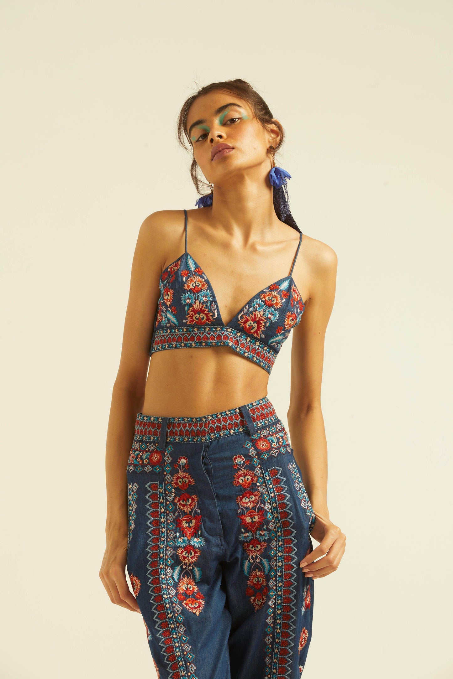 DENIM EMBROIDERED PANT - dash and dot