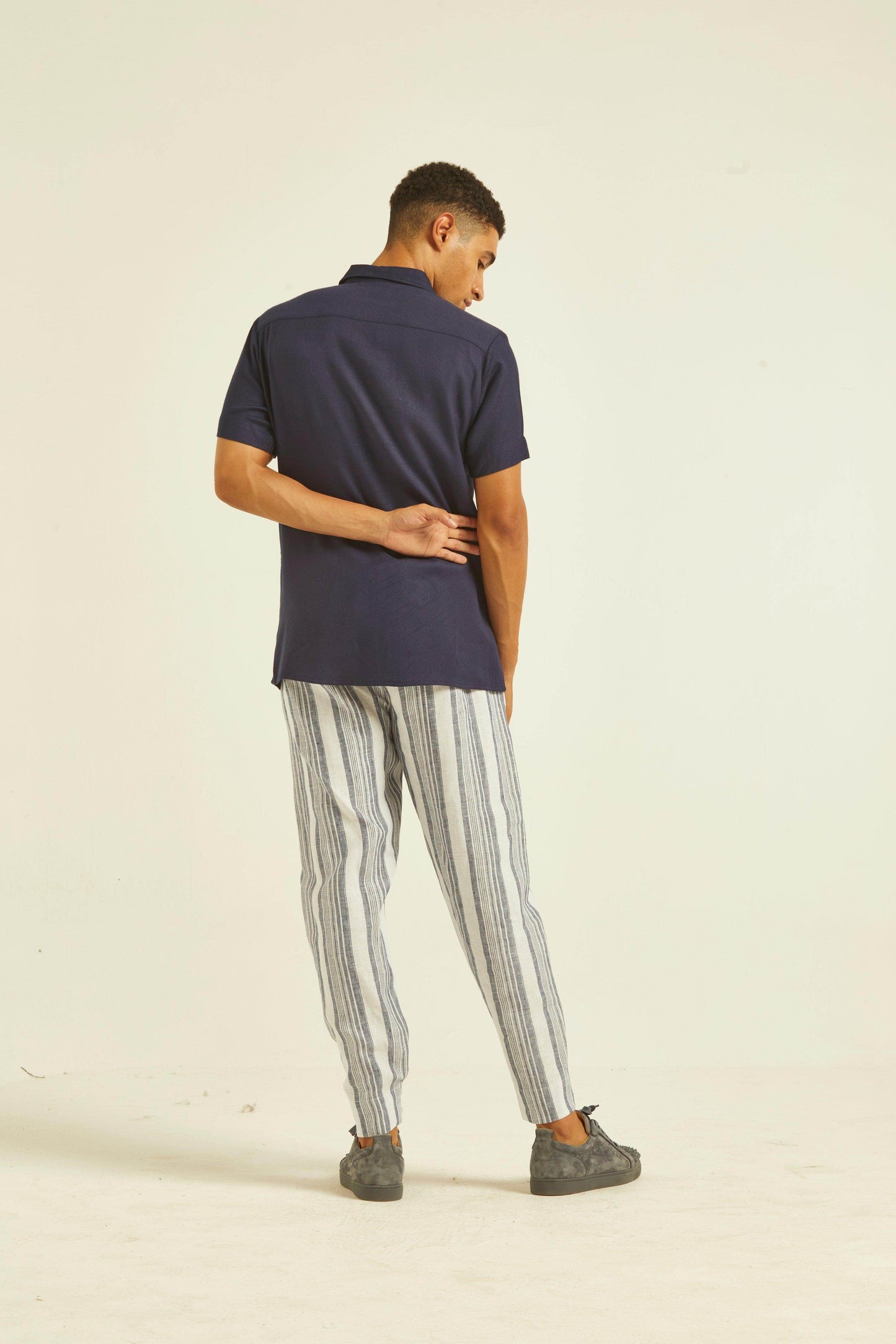 LINEN STRIPE BUTTON CUFF TROUSER - dash and dot