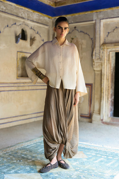 BENARES TISSUE COWL DRAPE PANT