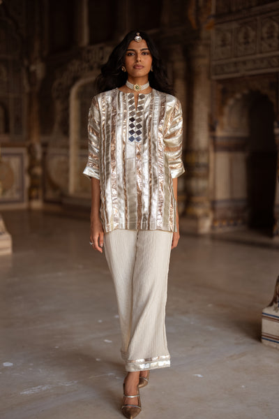 MIRRORWORK GOTA RIBBON TOP & CRUSHED PANT SET