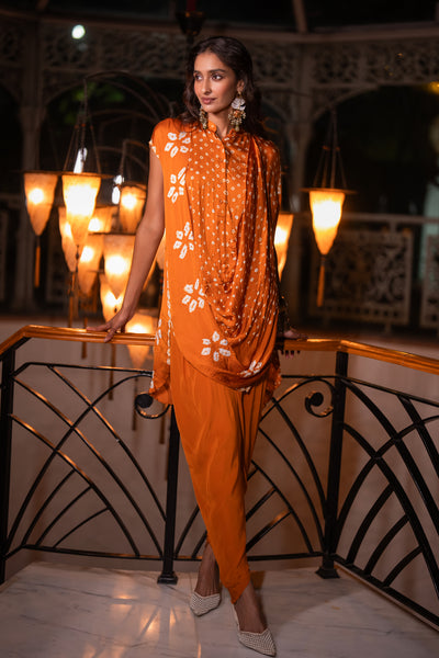 BANDHANI COWL DRAPE TOP & TULIP HEM PANT SET