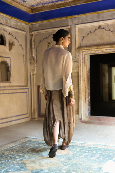 BENARES TISSUE STRUCTURED SHIRT & COWL DRAPE PANT