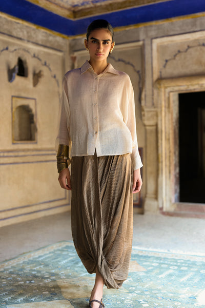 BENARES TISSUE STRUCTURED SHIRT & COWL DRAPE PANT