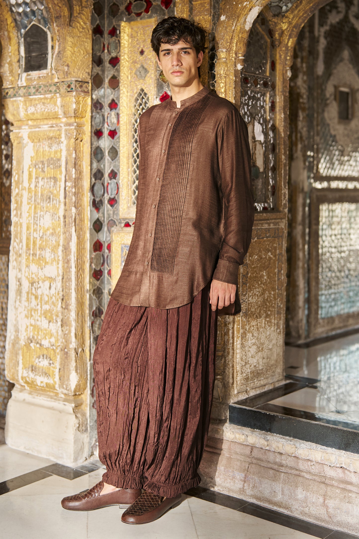 PINTUCK LONGLINE SHIRT AND CRUSHED CRINKLED PANT