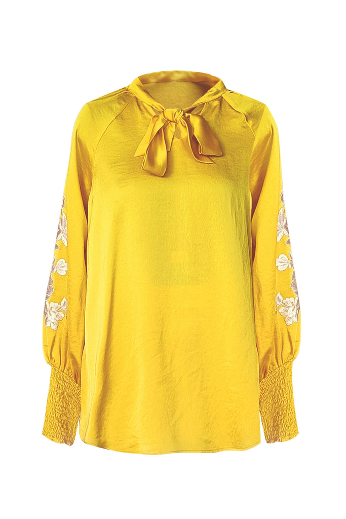 EMBROIDERED YELLOW PEASANT TOP - dash and dot dash and dot