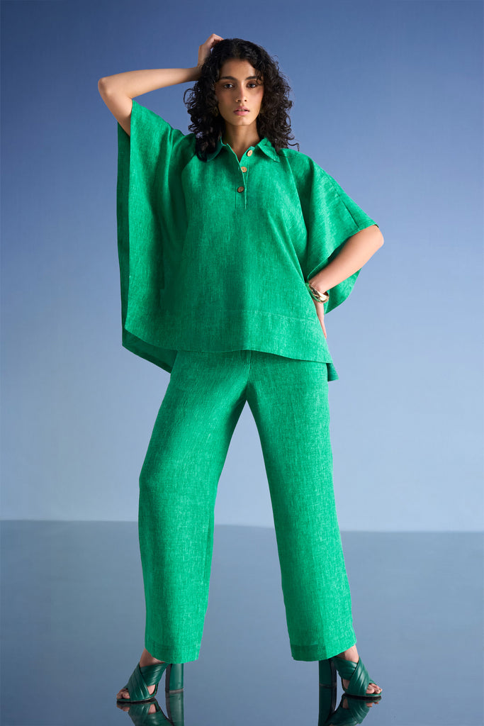 STRAIGHT CUT LINEN-TEXTURED PANT dash and dot