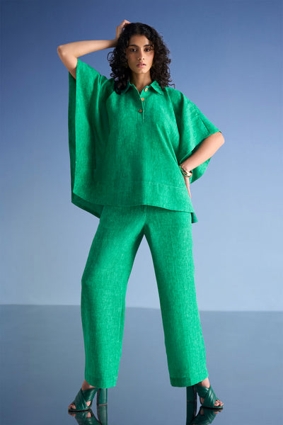 LINEN-TEXTURED KAFTAN TOP