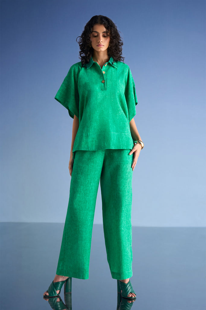 STRAIGHT CUT LINEN-TEXTURED PANT dash and dot