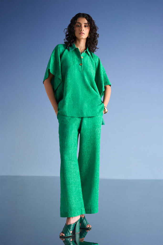 STRAIGHT CUT LINEN-TEXTURED PANT dash and dot