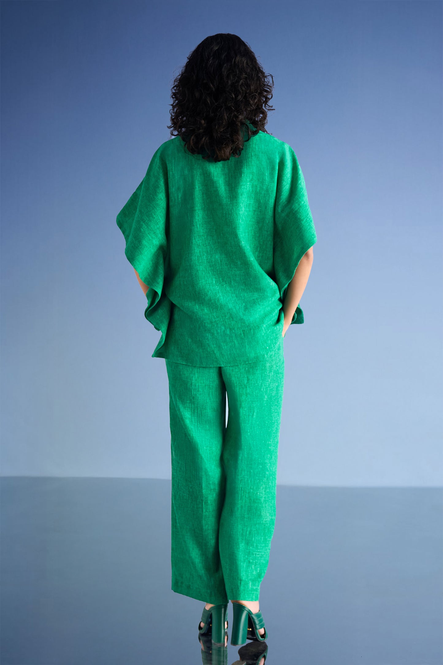 STRAIGHT CUT LINEN-TEXTURED PANT