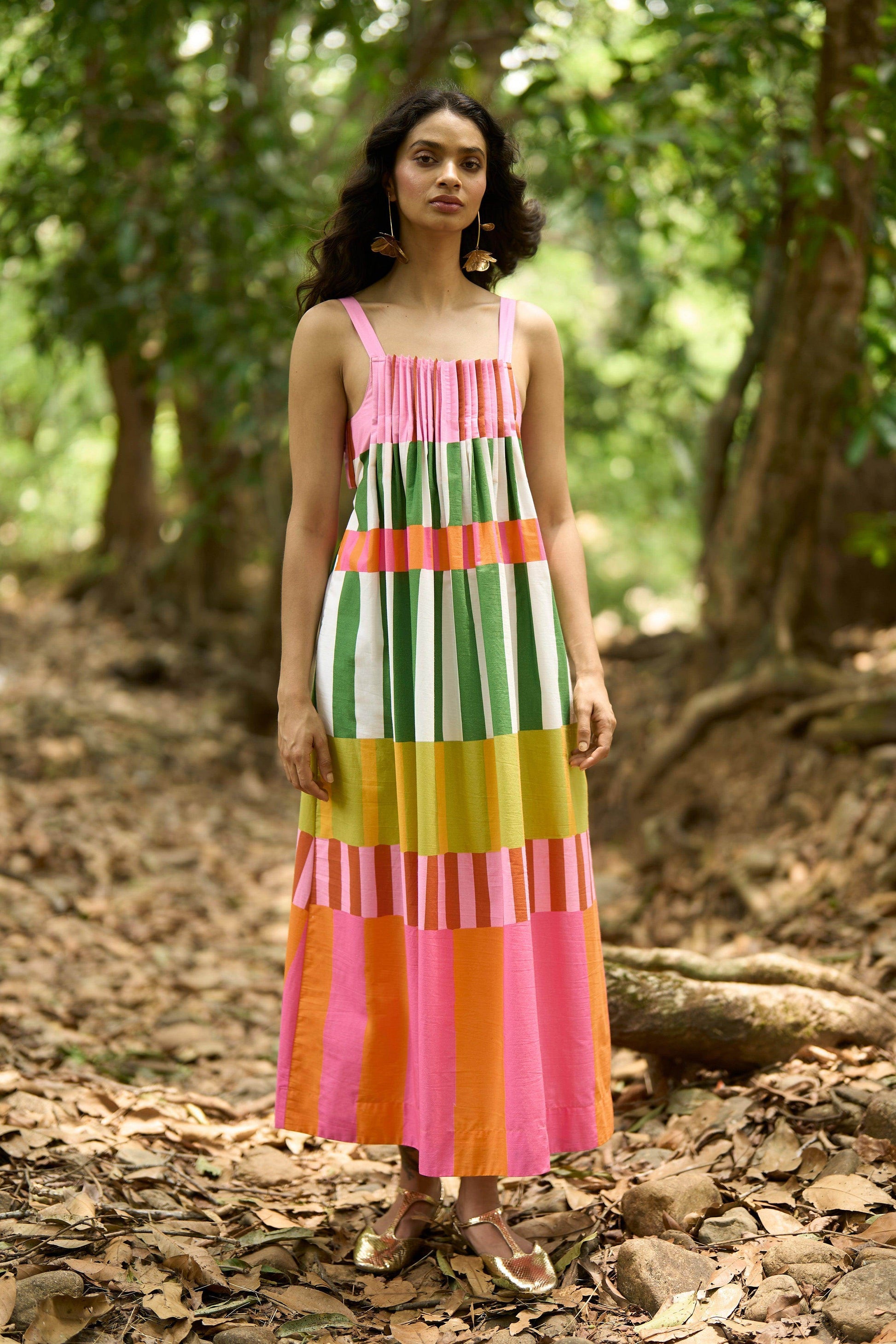 MULTI-STRIPE POPLIN MIDI - dash and dot