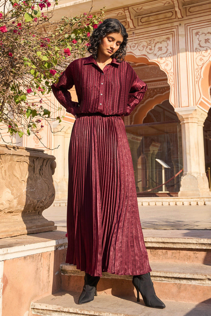 BURGUNDY PLEATED SKIRT SET - dash and dot dash and dot