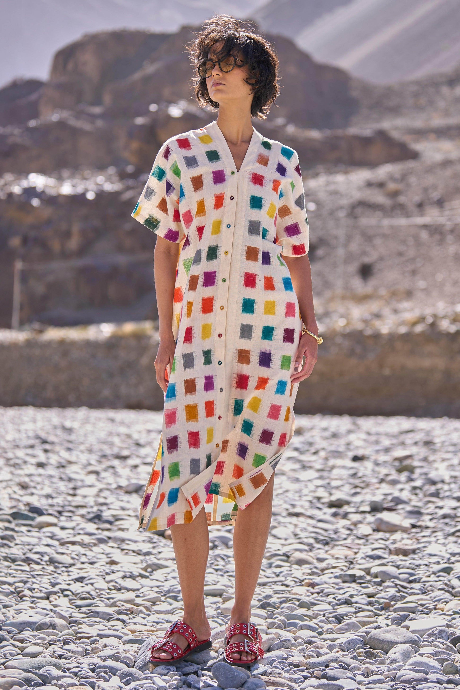 MULTICOLOUR IKAT SHIRT DRESS - dash and dot
