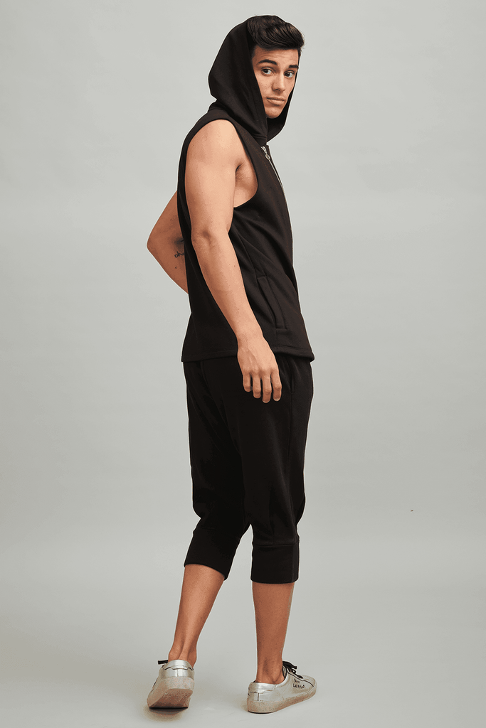 SLEEVELESS CROSS ZIP HOODIE CROP JOGGER SET - dash and dot dash and dot