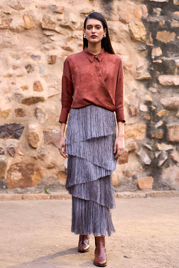 CASCADING FRINGE MAXI SKIRT - dash and dot dash and dot
