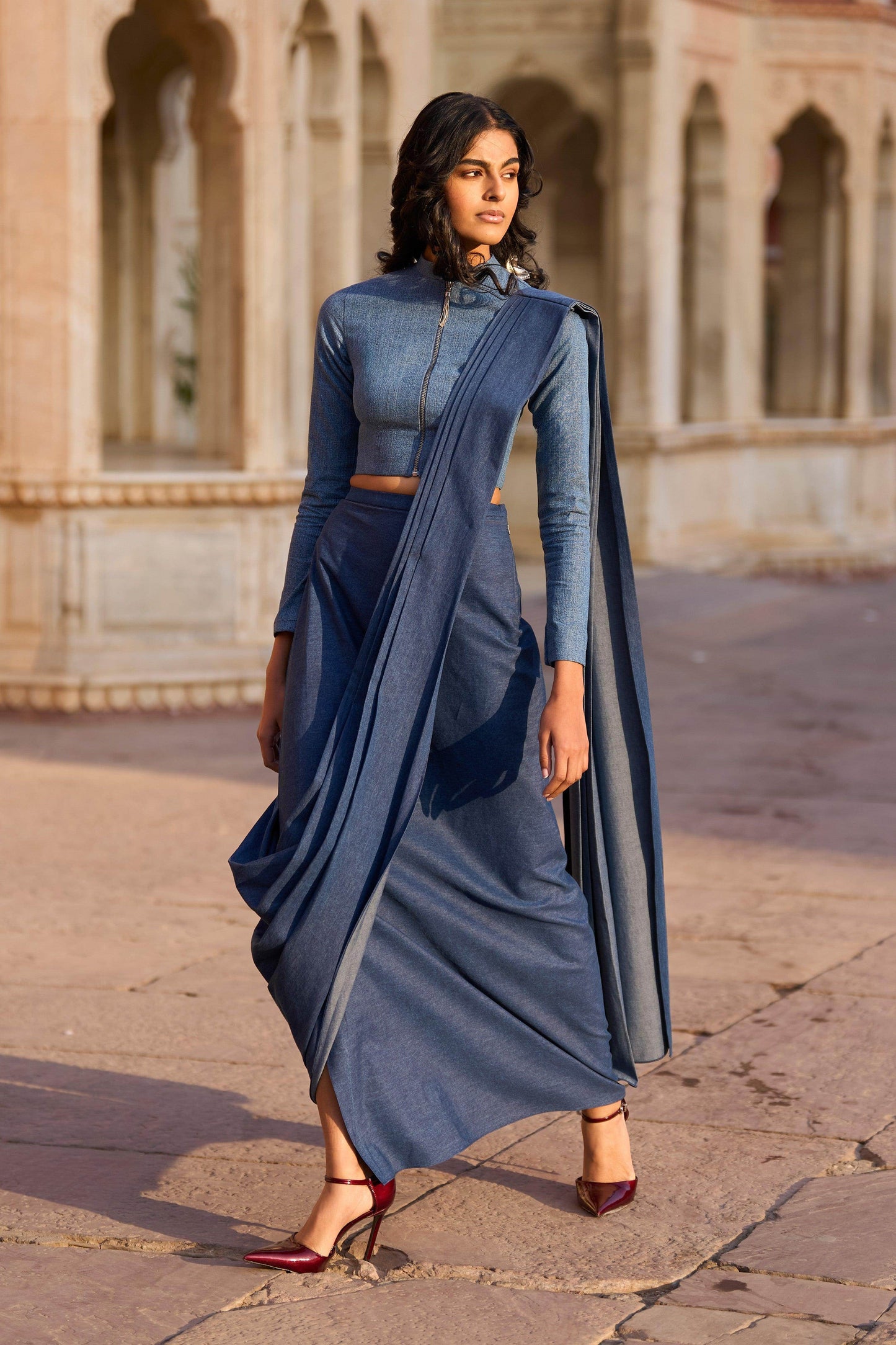 DENIM ZIP SHIRT AND SARI SKIRT - dash and dot