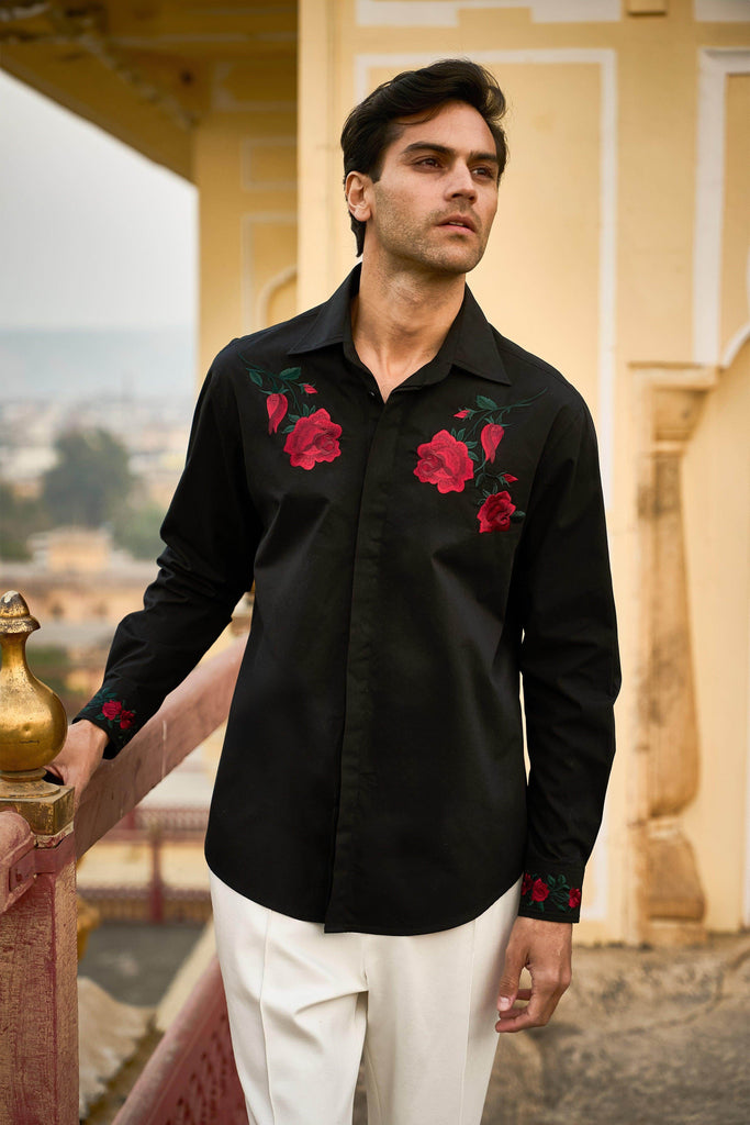 EMBROIDERED ROSE SHIRT - dash and dot dash and dot