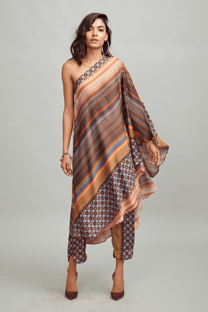 ONE SHOULDER PRINTED SET - dash and dot dash and dot