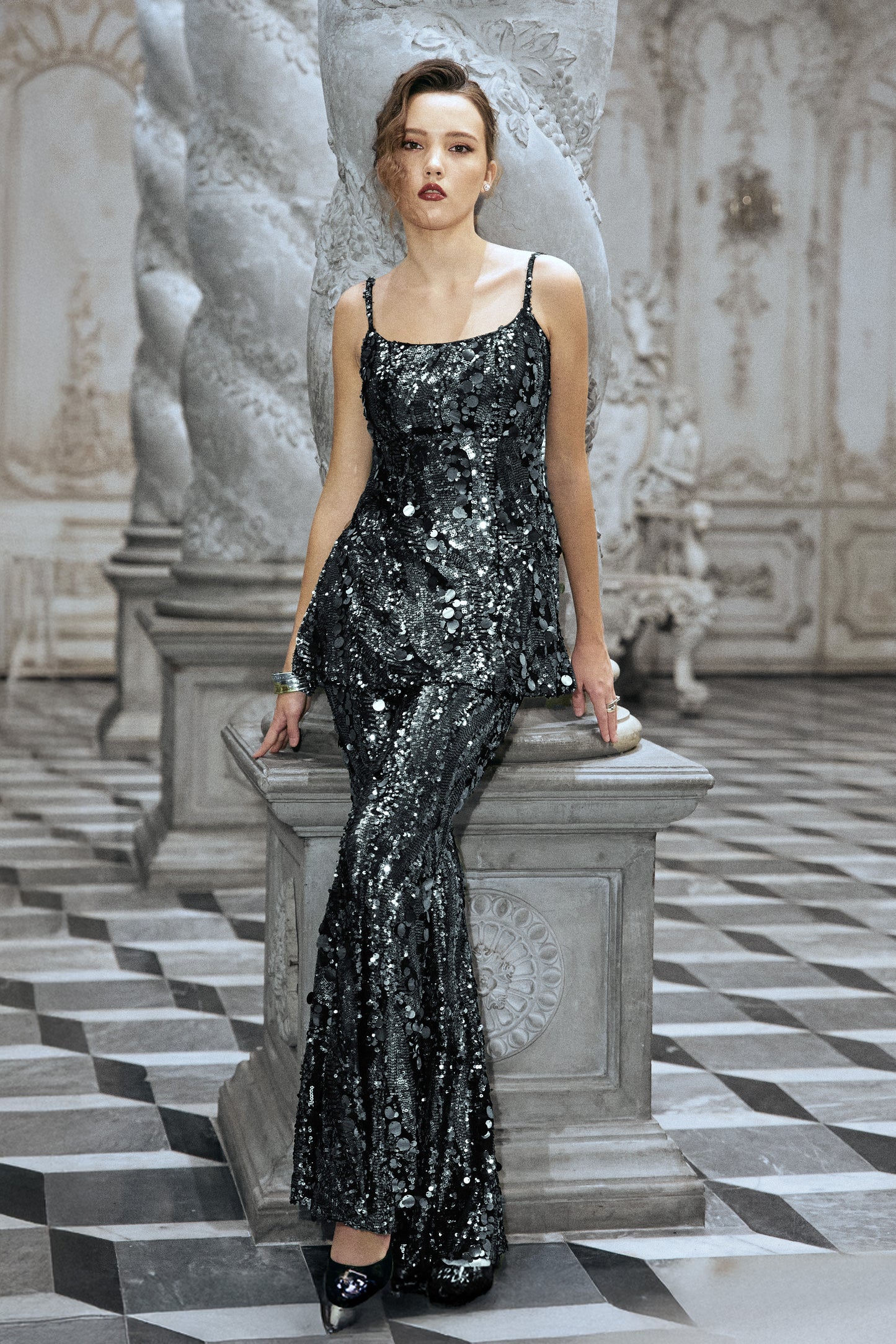 PAILLETTE PEPLUM TOP & FLARED PANT