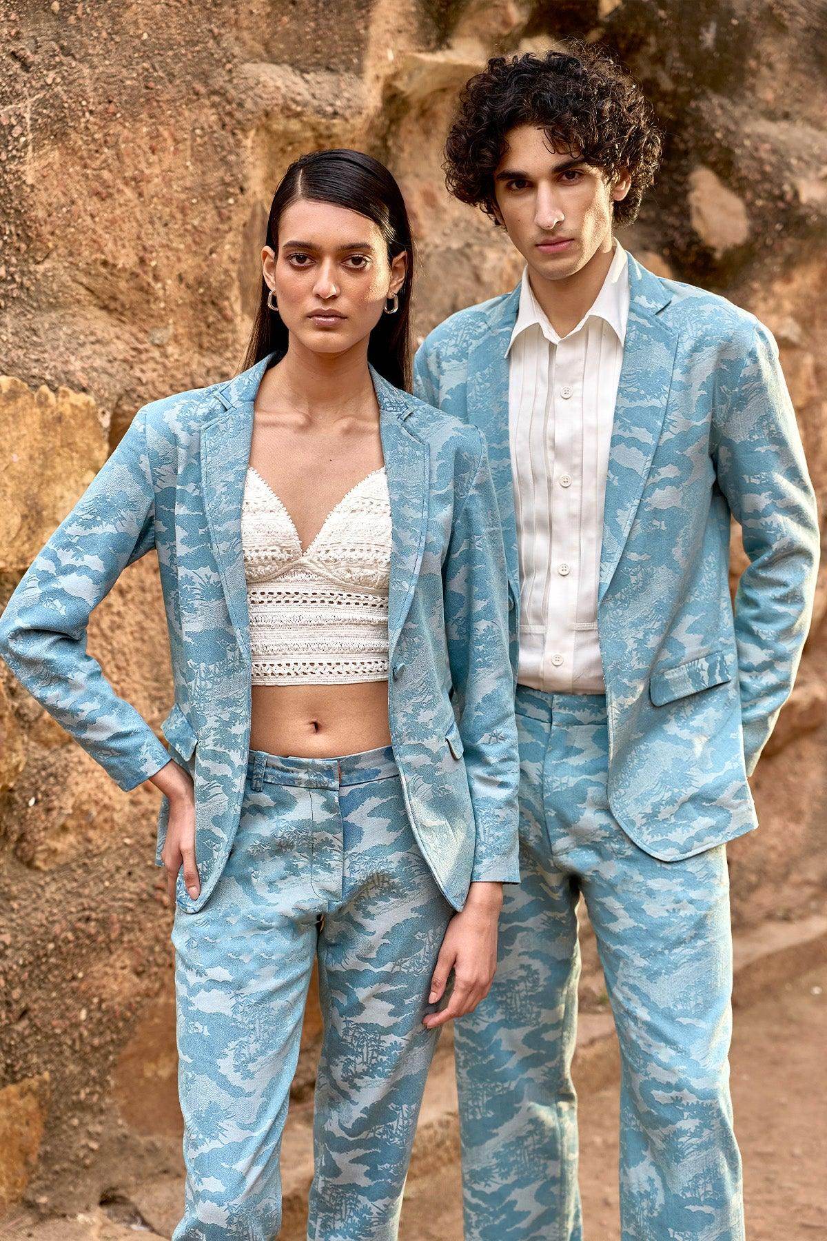 INDIGO JACQUARD SUIT - dash and dot