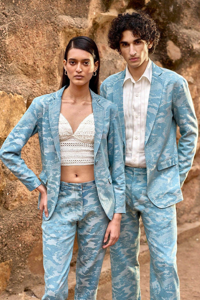 INDIGO JACQUARD SUIT - dash and dot dash and dot