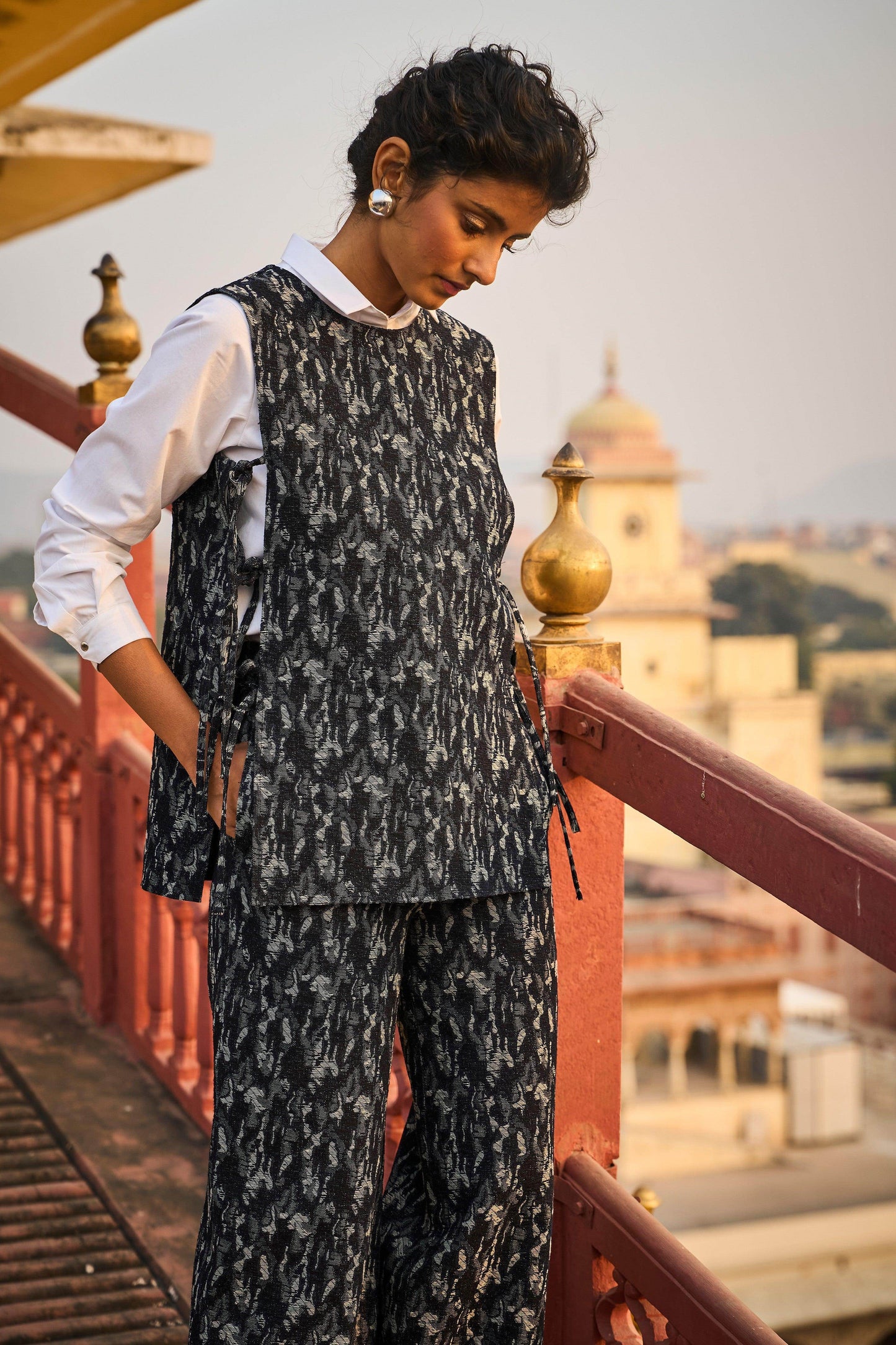 DENIM JACQUARD OVERLAY AND PANT SET - dash and dot