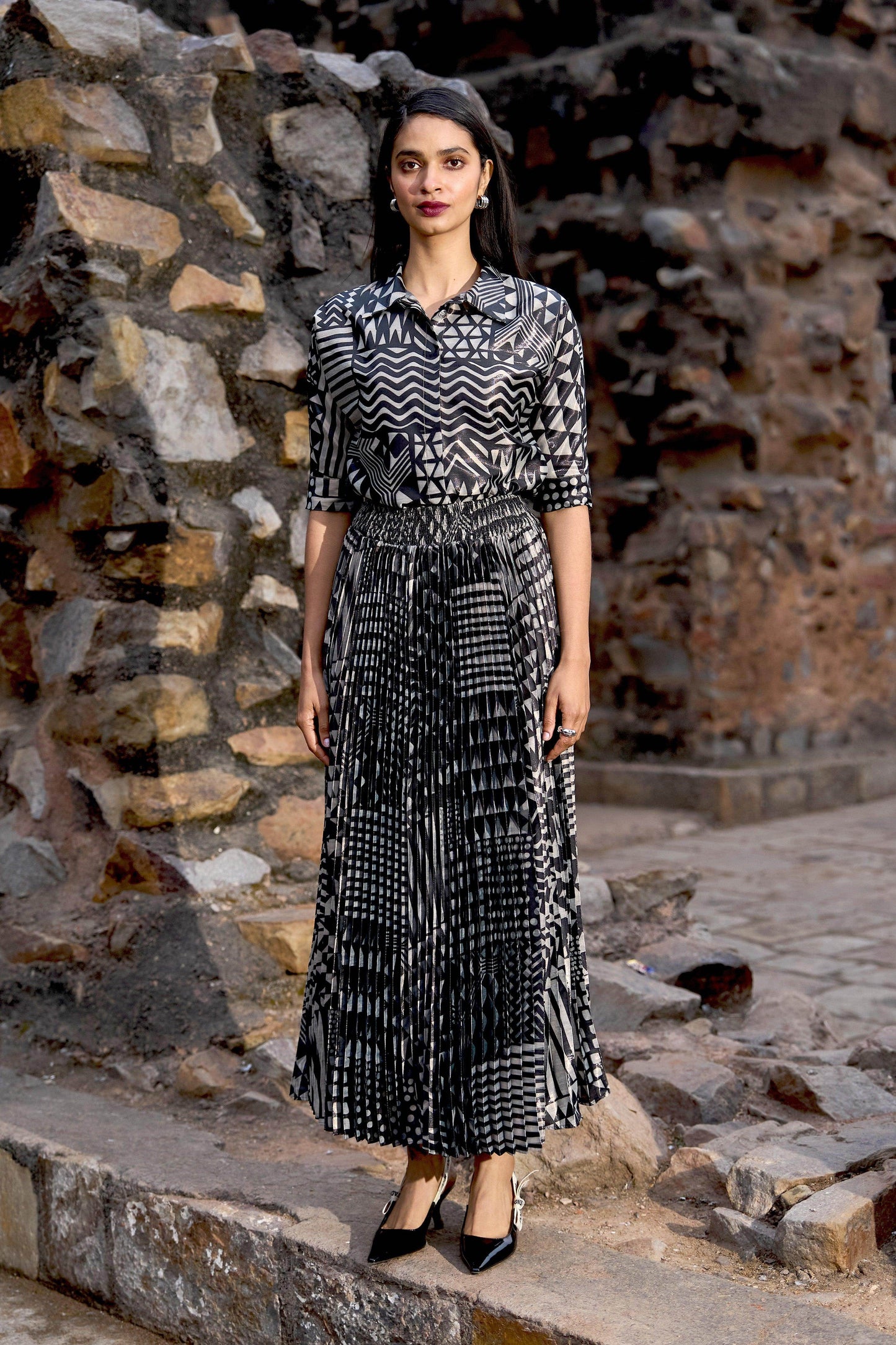 TRIBAL SHIMMER PLEATED SKIRT - dash and dot