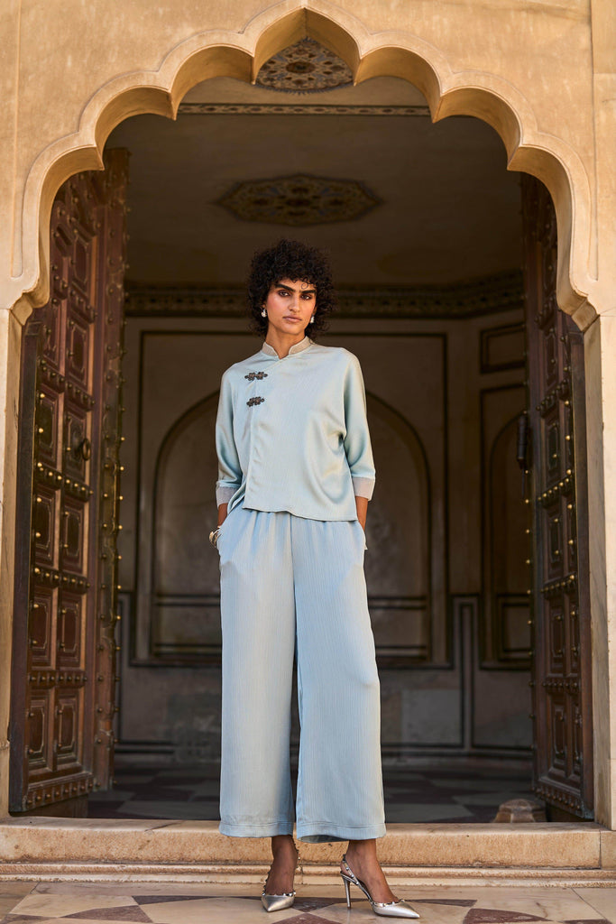 POWDER BLUE CRINKLE SATIN SET - dash and dot dash and dot