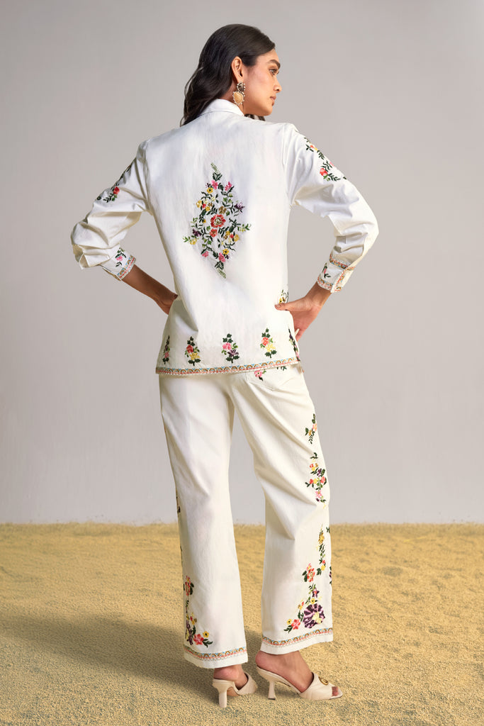 PLACEMENT FLORAL EMBROIDERED POPLIN PANT dash and dot