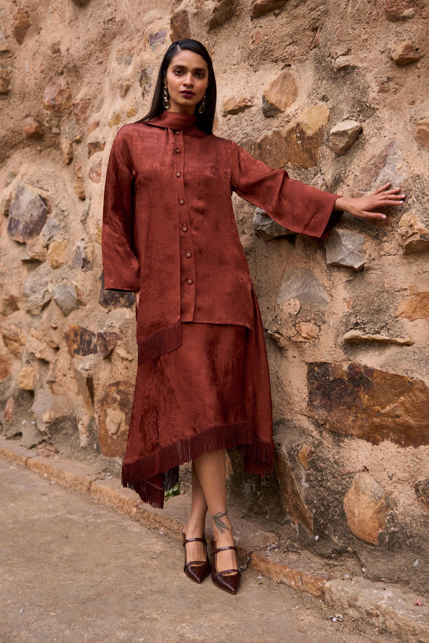 FRINGE HEM PATTERNED SKIRT - dash and dot