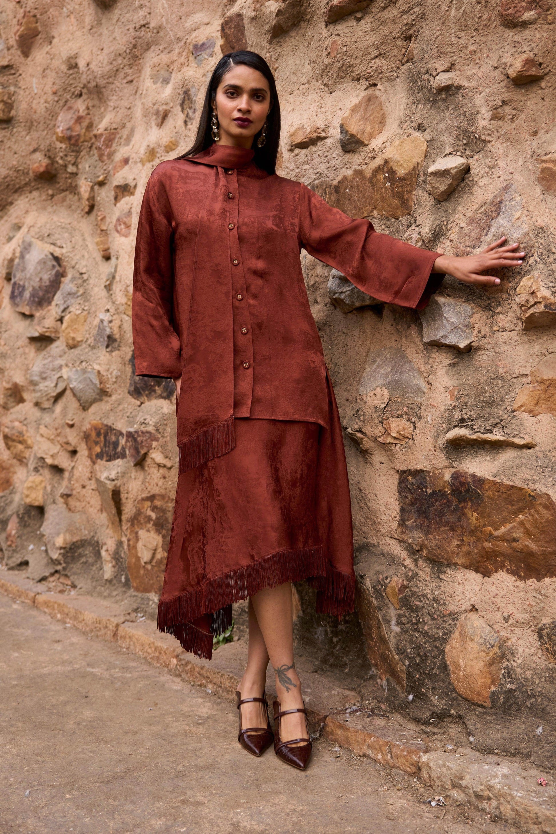 FRINGE HEM PATTERNED SKIRT - dash and dot