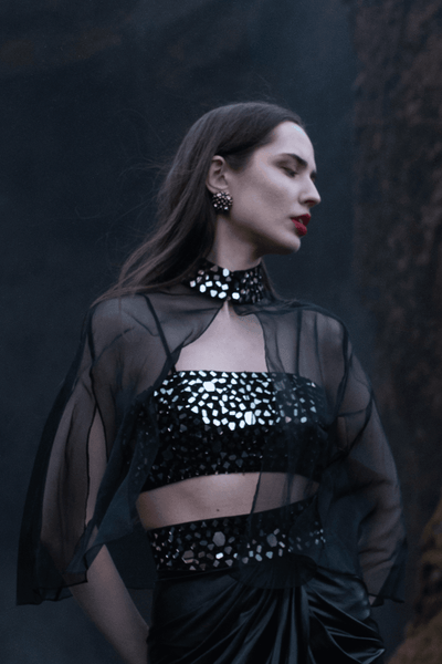 MIRROR EMBROIDERED BRALETTE AND CAPE SET - dash and dot