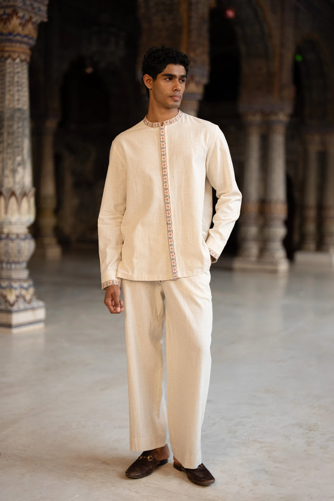 Aari Embroidered Linen Shirt dash and dot