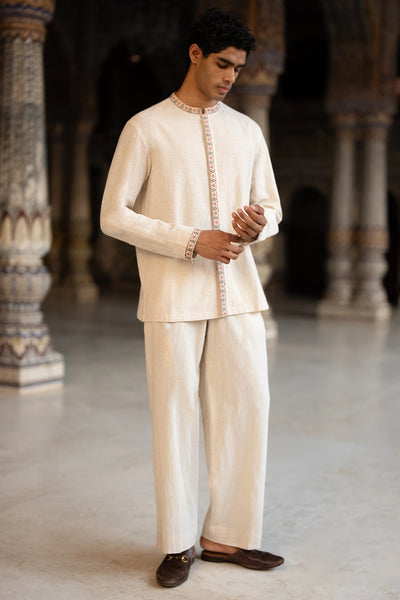 AARI EMBROIDERED LINEN SHIRT & STRAIGHT CUT PANT