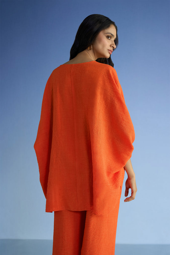 LINEN-TEXTURED LONGLINE BOXY FIT TOP & RELAXED FIT PANT SET dash and dot