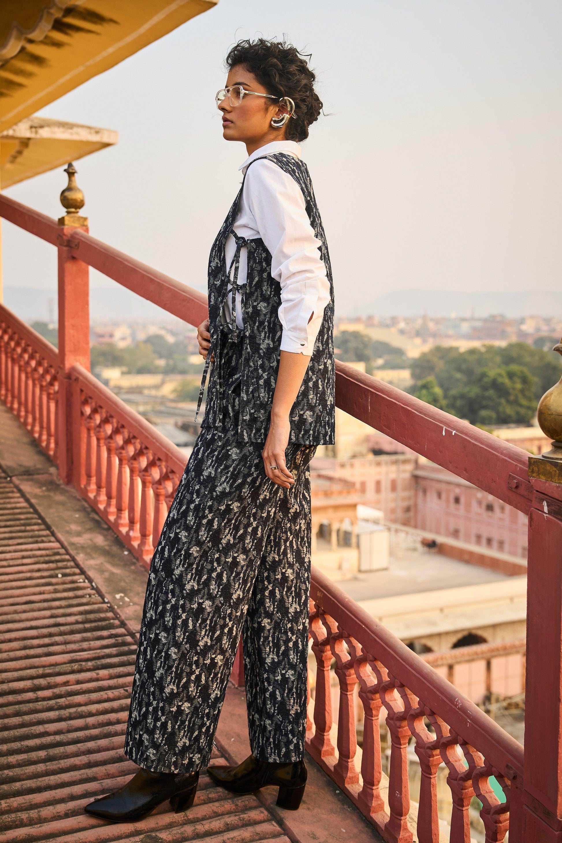 DENIM JACQUARD OVERLAY AND PANT SET - dash and dot