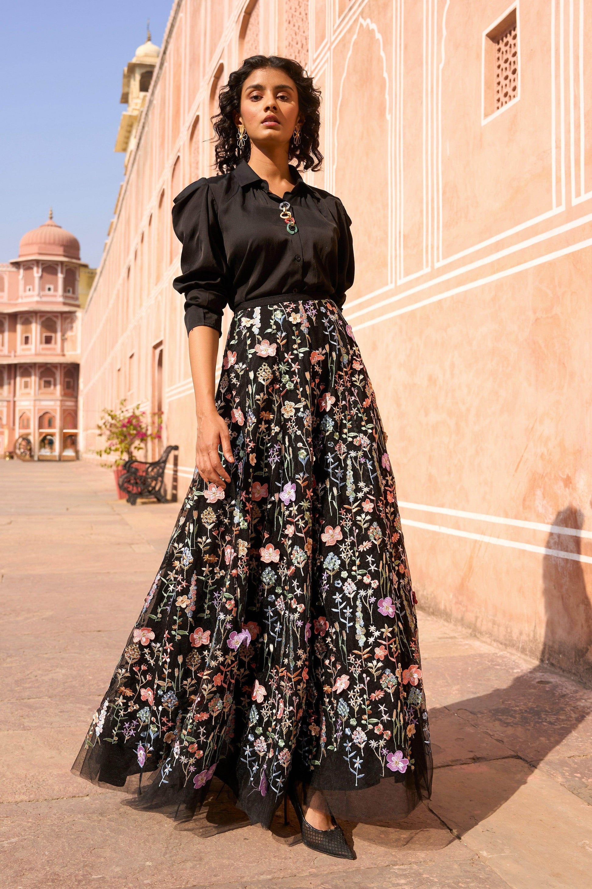 3D FLORAL MAXI SKIRT - dash and dot