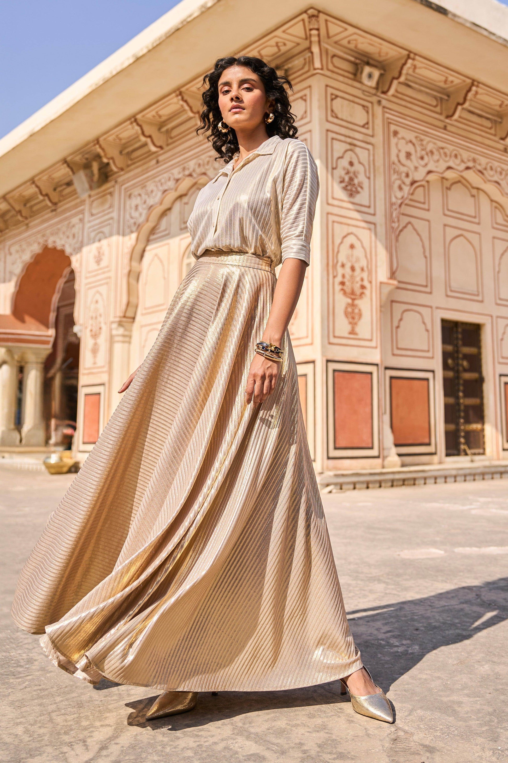 TEXTURED LAMÉ MAXI SKIRT SET - dash and dot