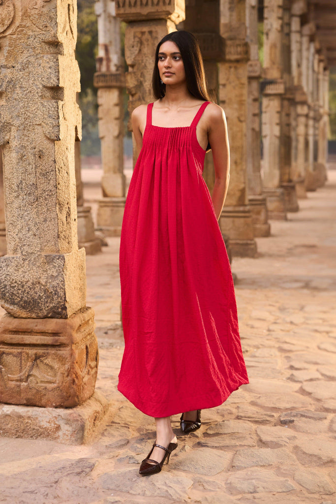 RED TEXTURED MIDI - dash and dot dash and dot