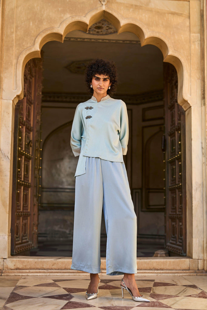 POWDER BLUE CRINKLE SATIN SET - dash and dot dash and dot