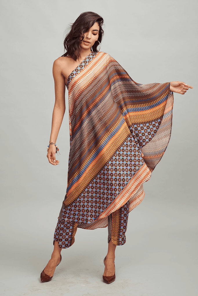 ONE SHOULDER PRINTED SET - dash and dot dash and dot