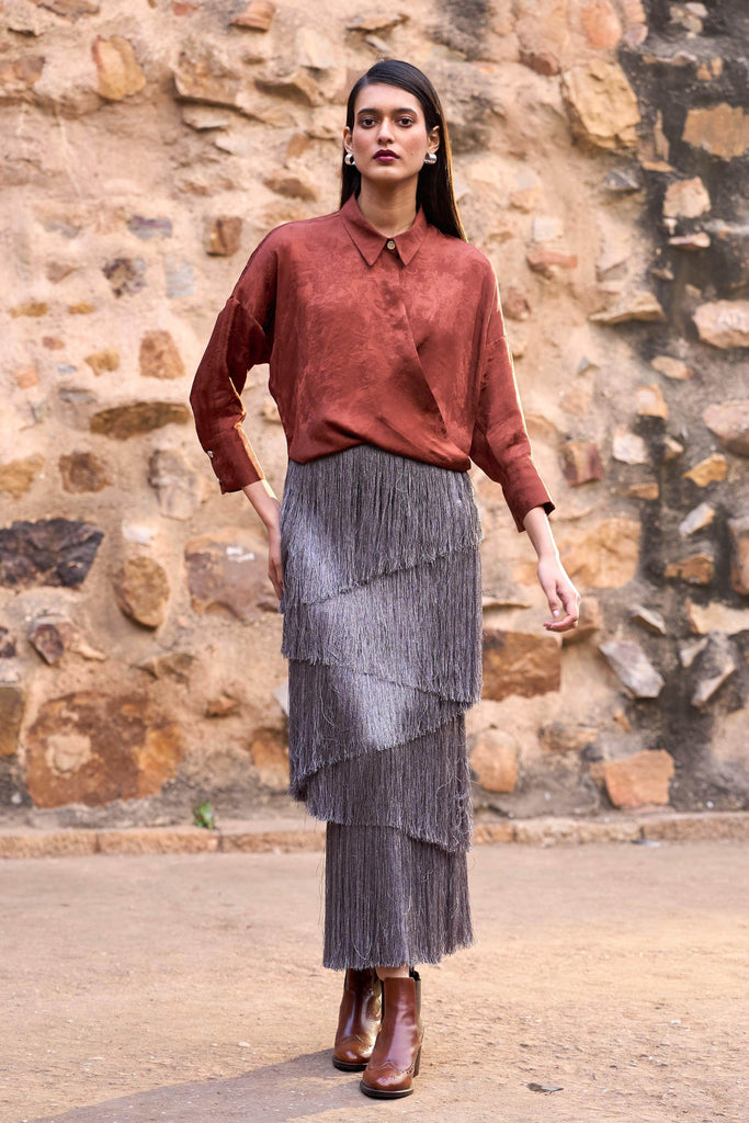 CASCADING FRINGE MAXI SKIRT - dash and dot dash and dot