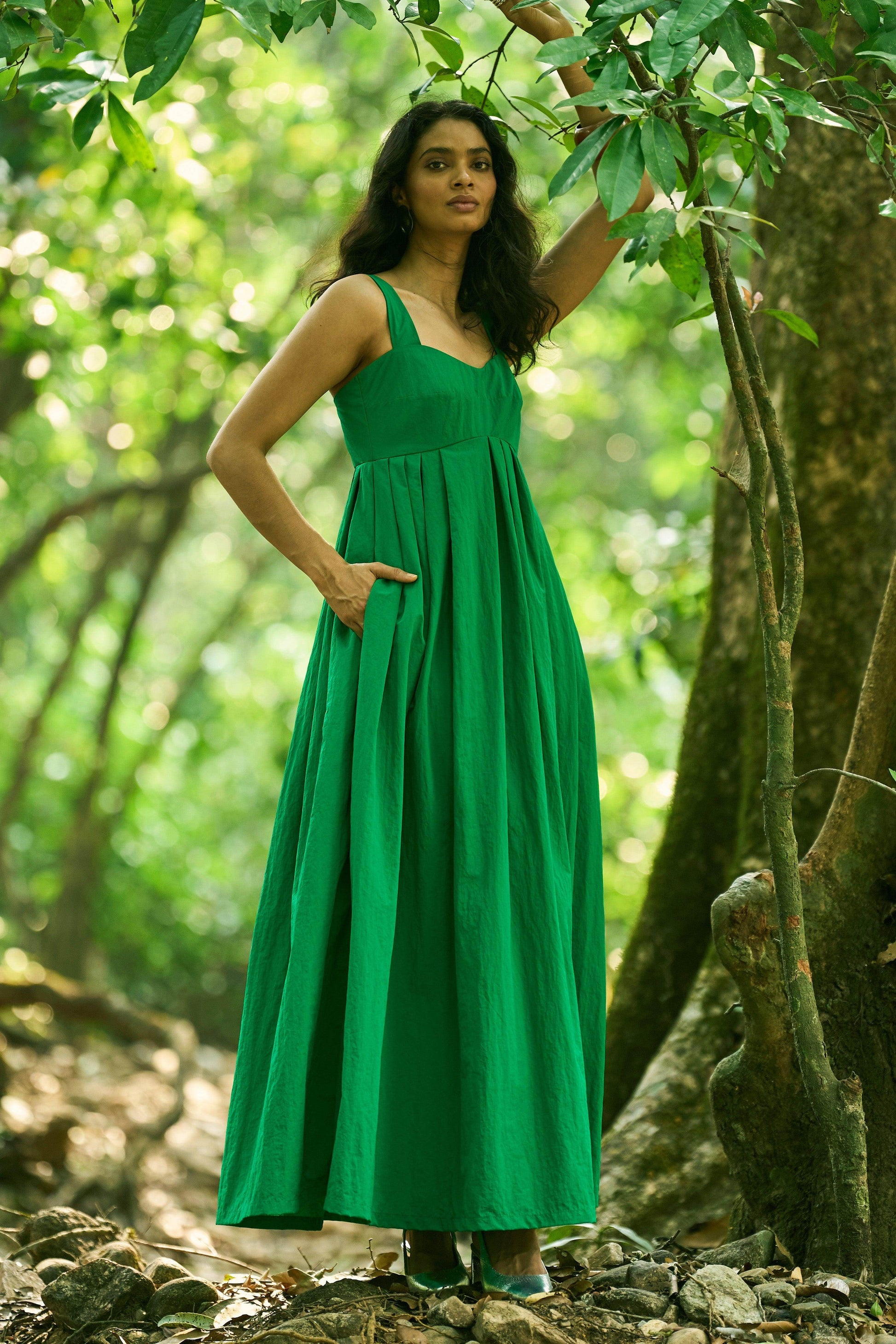 GREEN FLARED GOWN - dash and dot