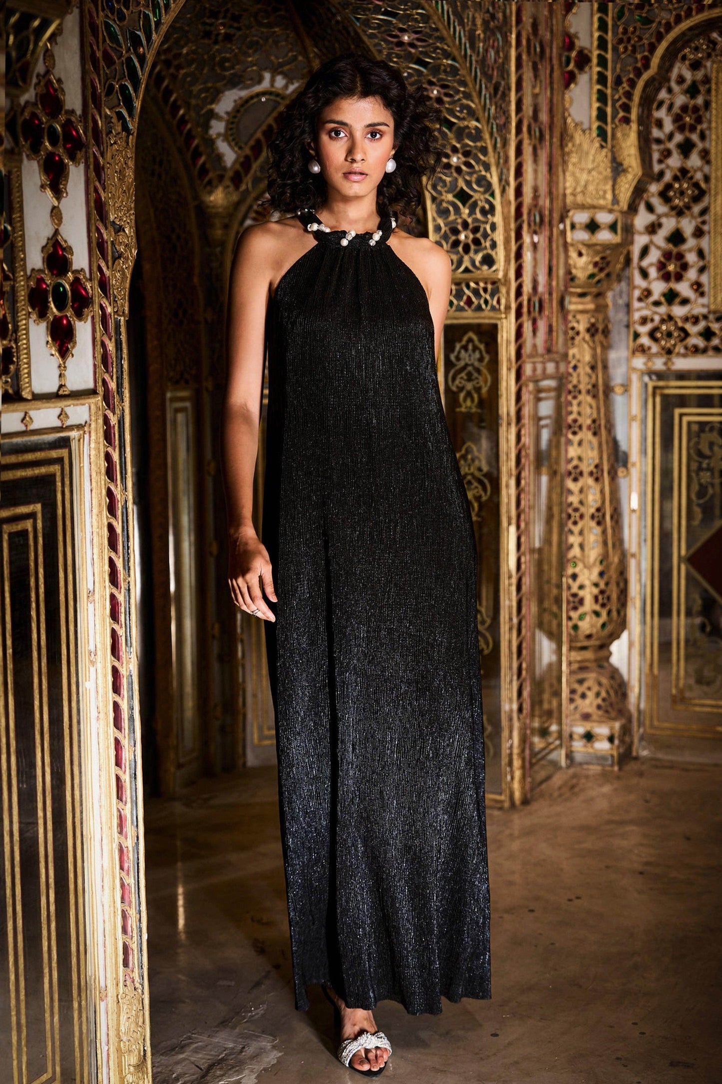 PLEATED PEARL NECK DRESS - dash and dot