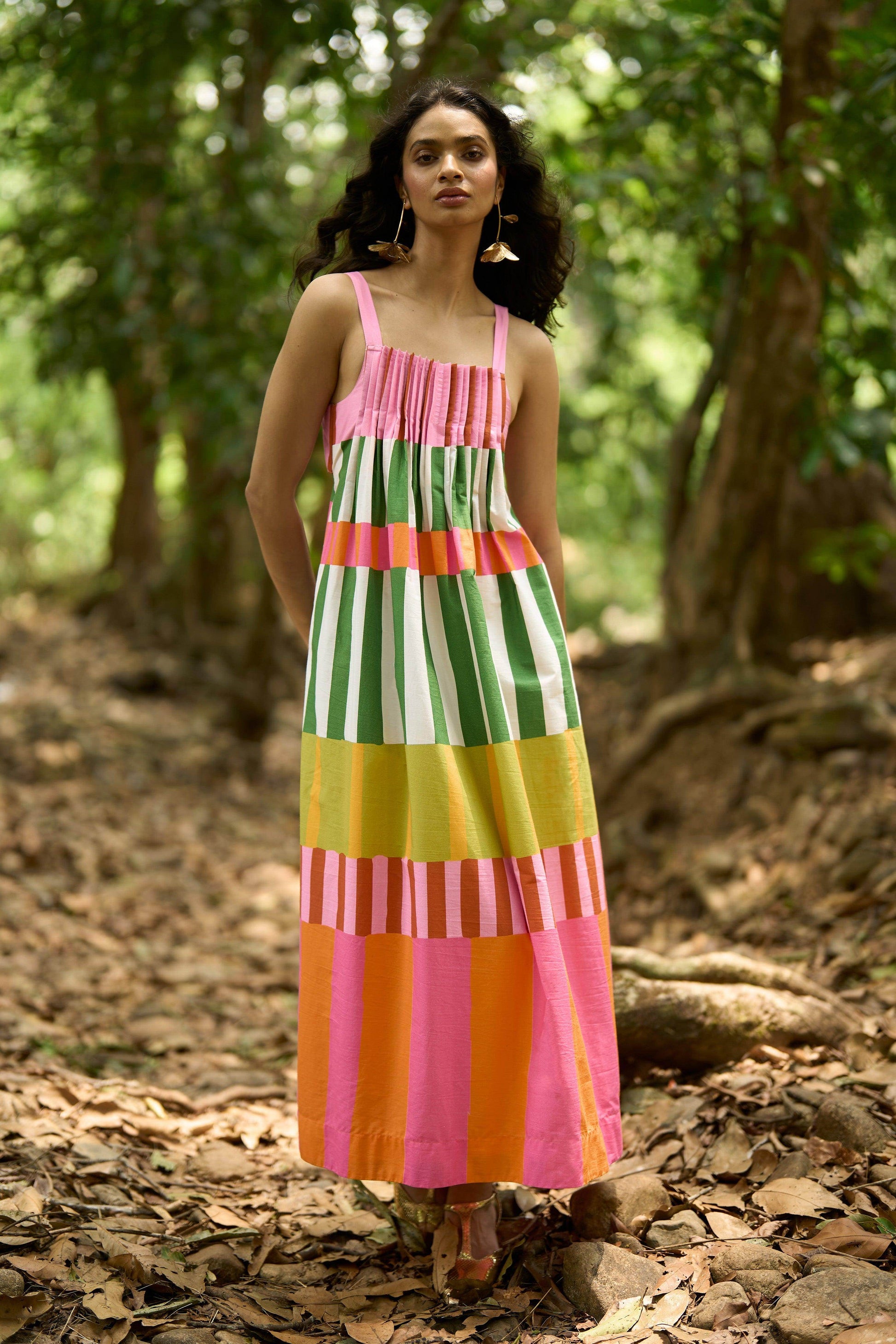 MULTI-STRIPE POPLIN MIDI - dash and dot