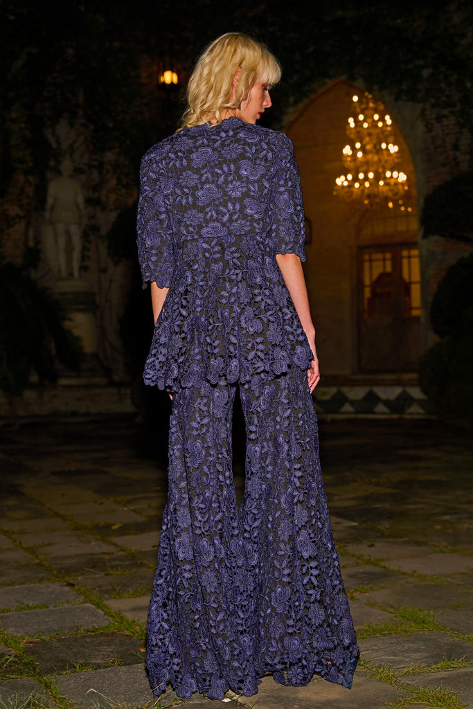 EMBROIDERED LACE PEPLUM TOP AND PANT SET dash and dot