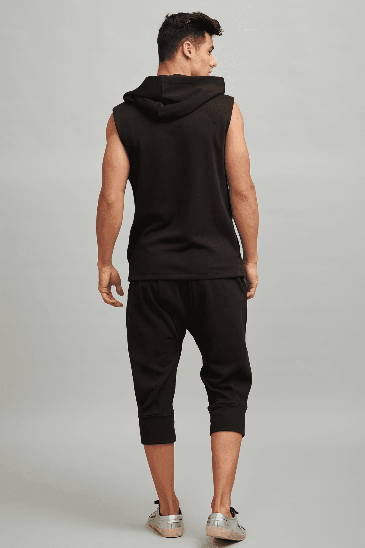 SLEEVELESS CROSS ZIP HOODIE CROP JOGGER SET - dash and dot