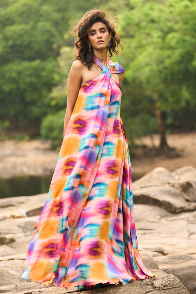 PRINTED HALTER FLARED DRESS - dash and dot dash and dot