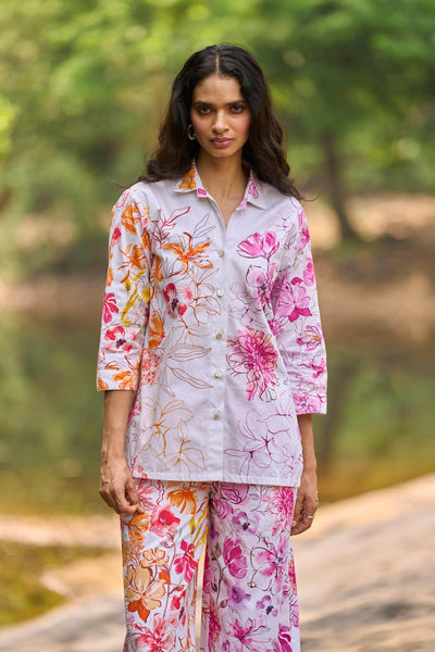 ASYMMETRIC FLORAL PRINT SHIRT - dash and dot
